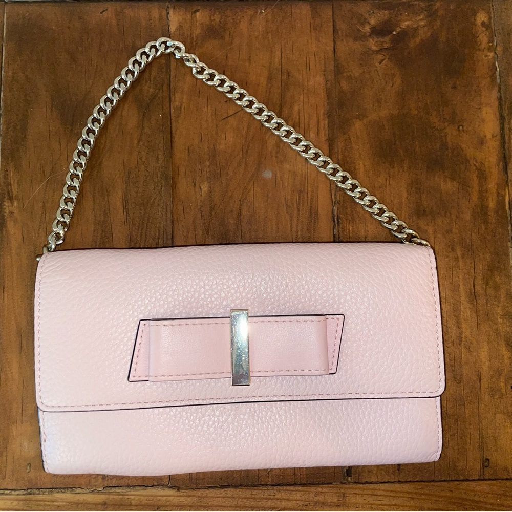 Pink Leather Clutch with Chain Strap